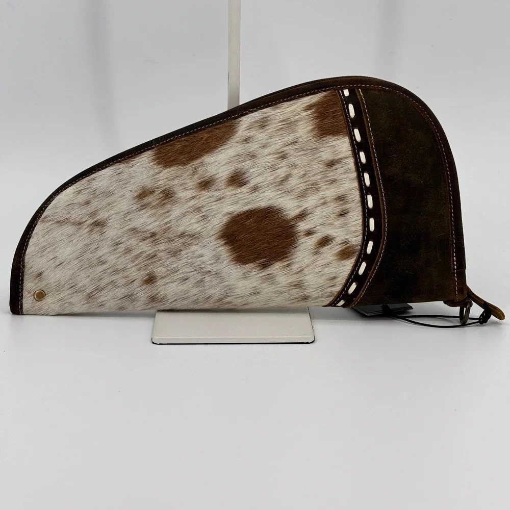 Myra Dusty Trail Pistol Pouch Case  15in Brown White Cowhide Suede S-9595 New
